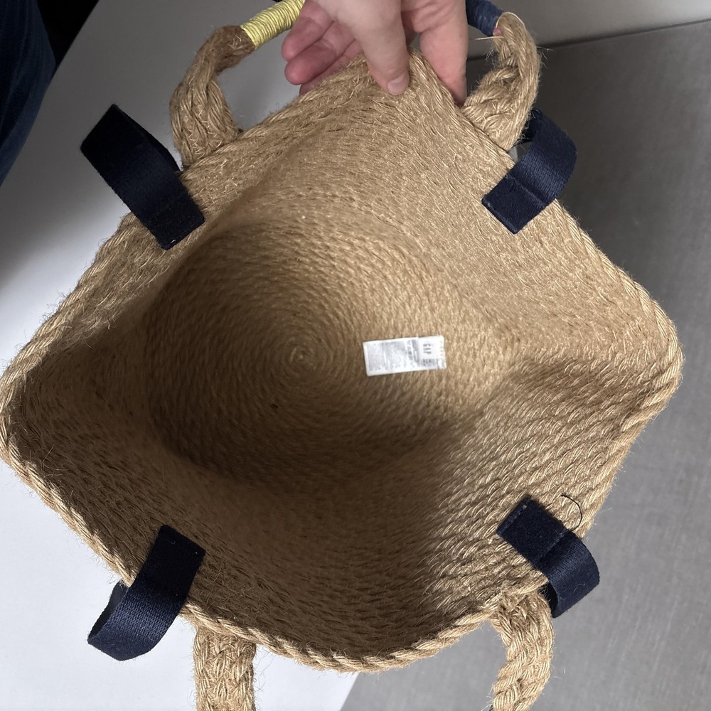 GAP Tote Bag Natural Jute Double Navy Straps Handle Beach Boho Summer Nautical - Picture 9 of 16